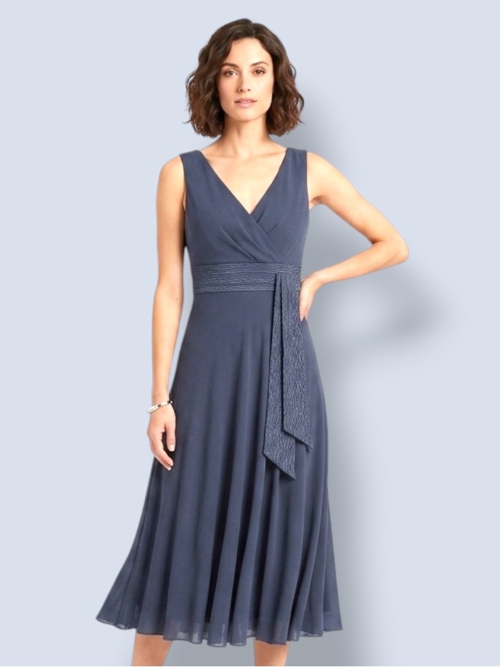 Dana Kay Sleeveless V-Neck Midi Dress in Slate Blue